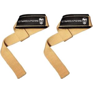 imageGymreapers Lifting Wrist Straps for Weightlifting Bodybuilding Powerlifting Strength Training ampamp Deadlifts  Padded Neoprene with 18 inch CottonDesert Tan
