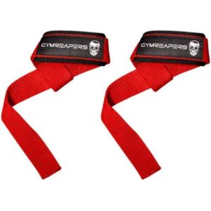 imageGymreapers Lifting Wrist Straps for Weightlifting Bodybuilding Powerlifting Strength Training ampamp Deadlifts  Padded Neoprene with 18 inch CottonRed