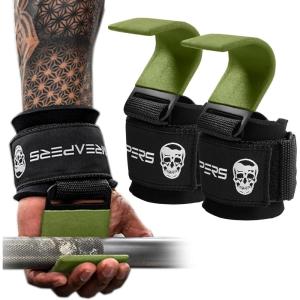 imageGymreapers Weight Lifting Hooks Pair Heavy Duty Power Wrist Straps Hand Grip Support For Deadlifts Pull Ups Shrugs  Gym Gloves For Men and WomenOD Green