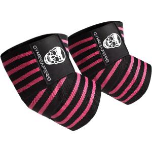 imageGymreapers Weightlifting Elbow Wraps 1 Pair  Flexible 40 Elbow Compression Strap ampamp Joint Support Brace  for Bench Press Powerlifting and PressingPink