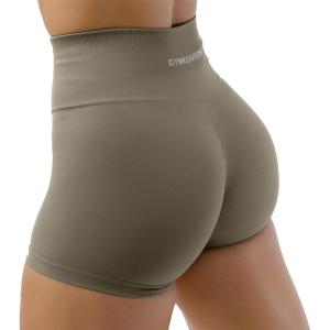 imageGymreapers Halo Seamless Shorts for Women  Squat Proof High Waisted Glute Scrunch Quick Drying Biker Yoga Running GymDeep Taupe