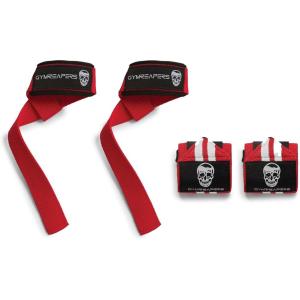 imageGymreapers 18quot Weightlifting Wrist Wraps ampamp Lifting Straps Combo  Competition Grade Wrist Support with Thumb Loop ampamp Padded Neoprene Straps for Powerlifting Bodybuilding Strength Training Red