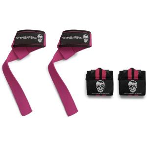 imageGymreapers 18quot Weightlifting Wrist Wraps ampamp Lifting Straps Combo  Competition Grade Wrist Support with Thumb Loop ampamp Padded Neoprene Straps for Powerlifting Bodybuilding Strength Training Pink