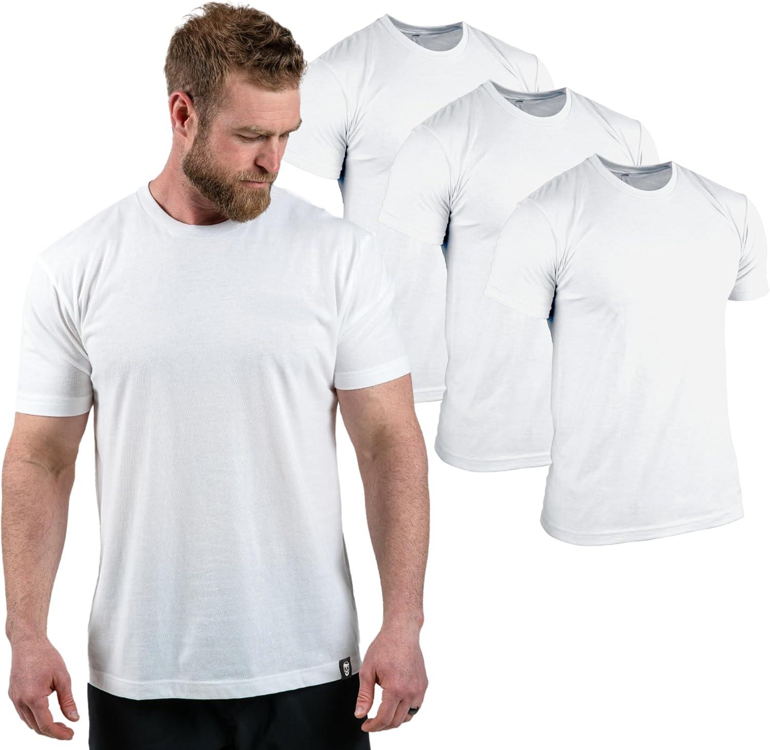 imageGymreapers Clip Tag Athletic Shirts for Men  Short Sleeve Workout Gym Shirts  Tagless Crew Neck TShirt amp Basic TeeWhite